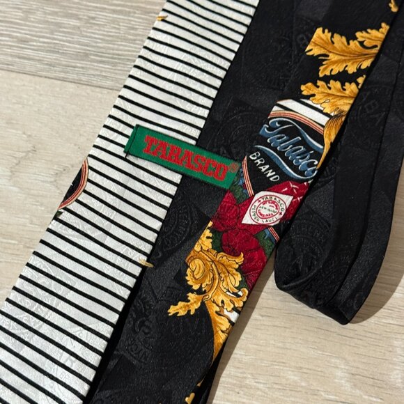 Tabasco Gulf Shrimp Mens Red Blue White Black Striped Tie - Picture 4 of 5